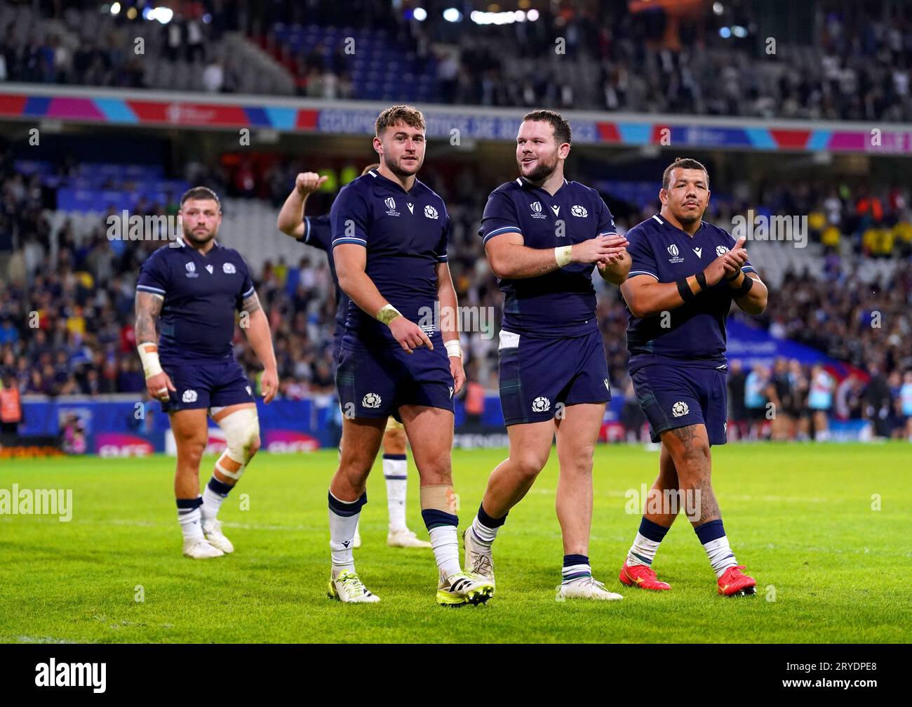 Scotland players walk around the pitch at the end of the Rugby World ...