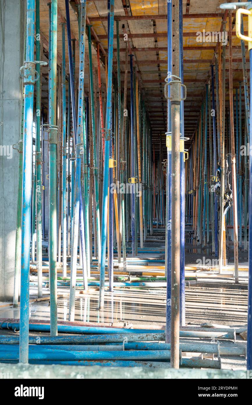 Metallic Struts in building structure under construction Stock Photo