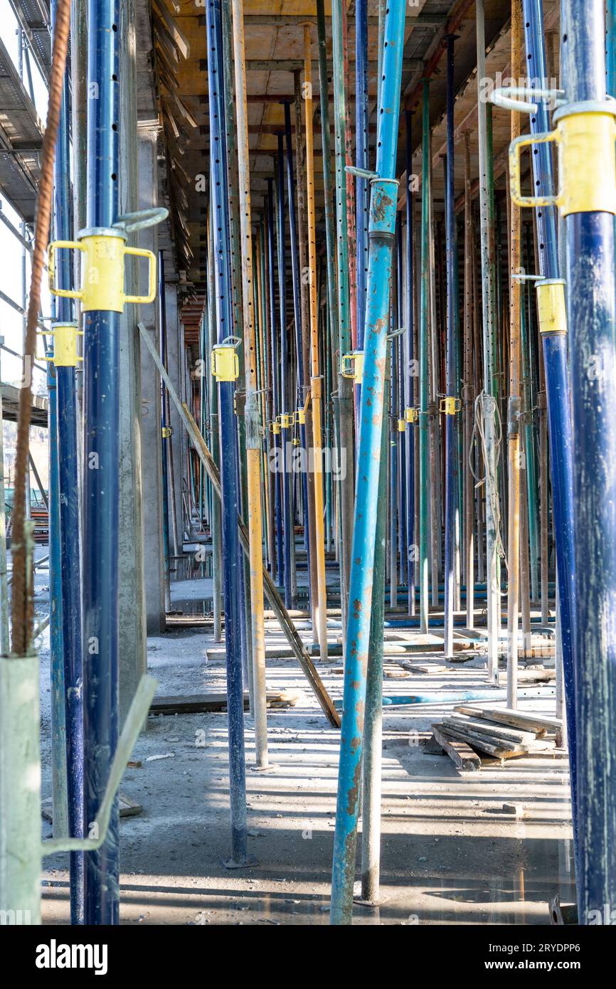 Metallic Struts in building structure under construction Stock Photo