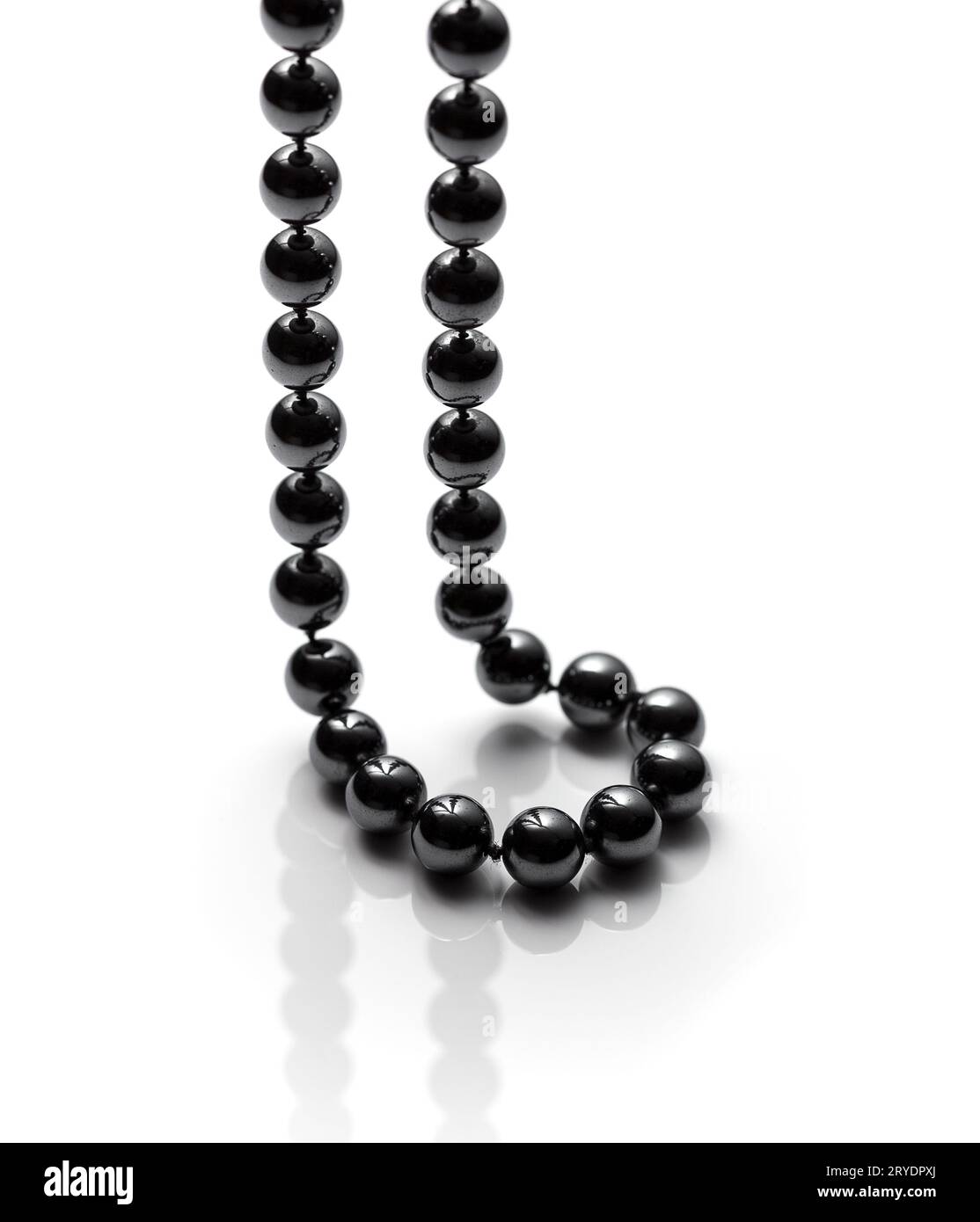 Black bead necklace isolated on white Stock Photo