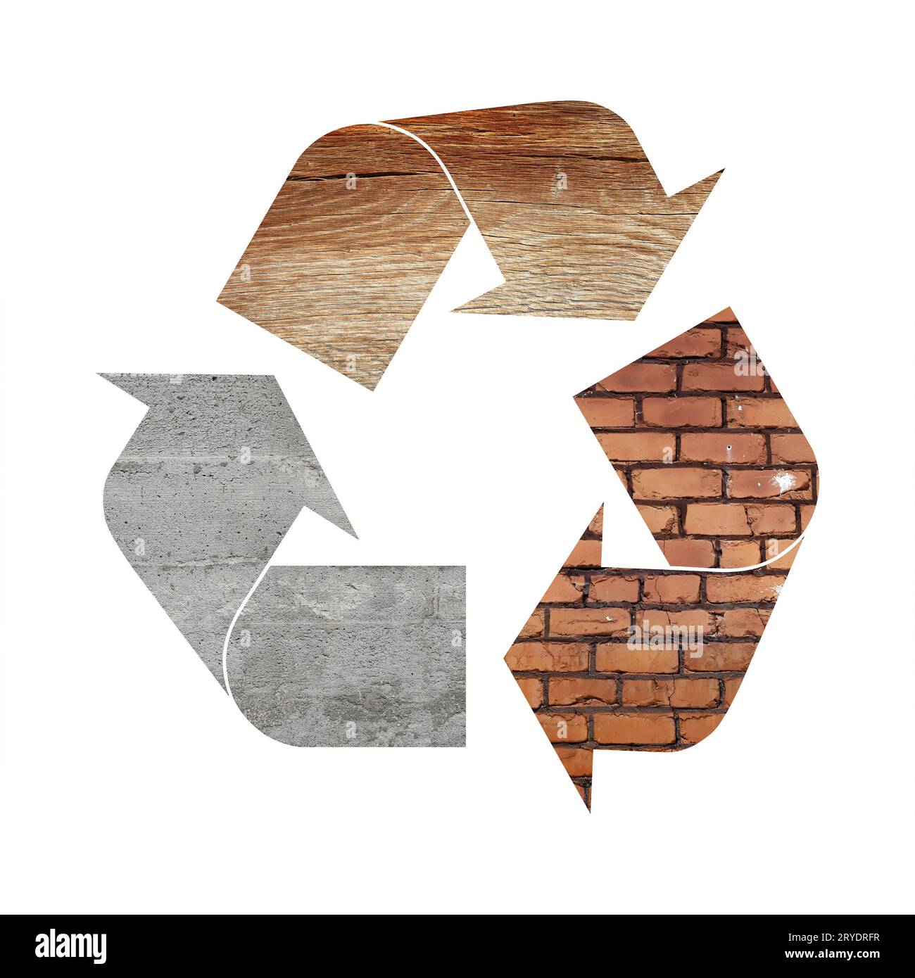 Recycling symbol of concrete, wood and bricks Stock Photo