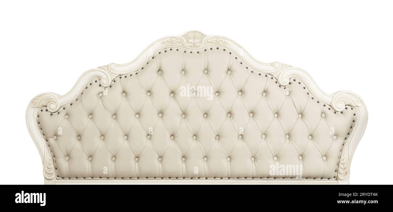 Beige leather bed headboard isolated on white Stock Photo