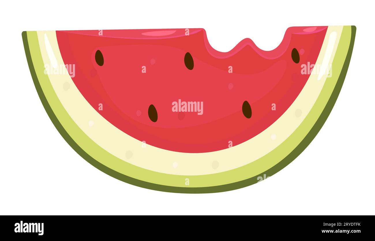 A slice of watermelon, cut piece of ripe juicy bitten berry, color vector illustration in red and green shades Stock Vector