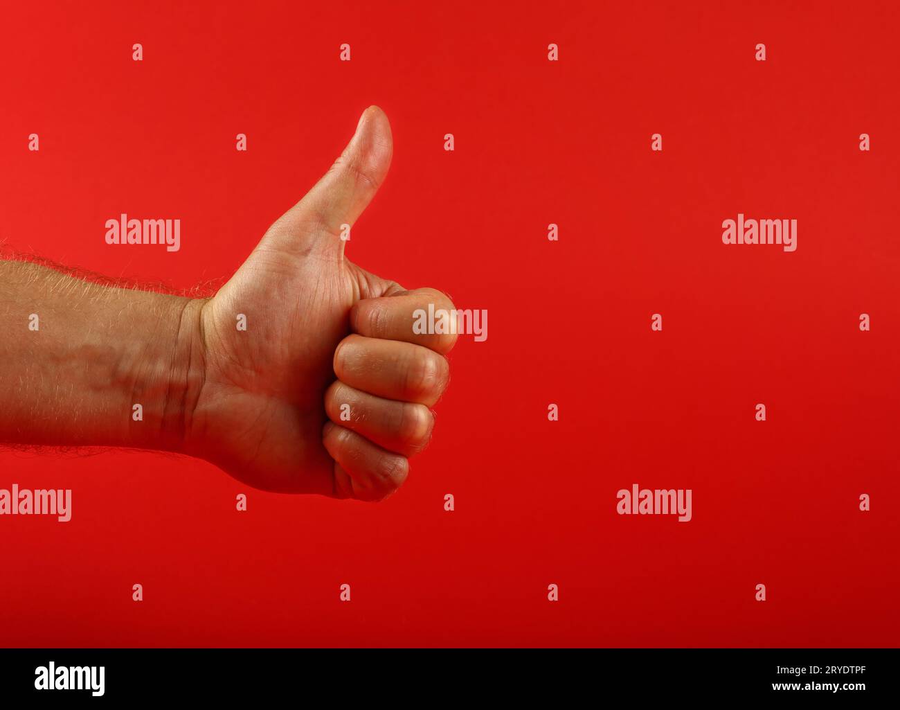 Man hand with OK like gesture over red Stock Photo
