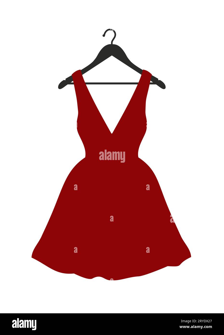 Vector illustration of little red dress hanging on black clothes hanger