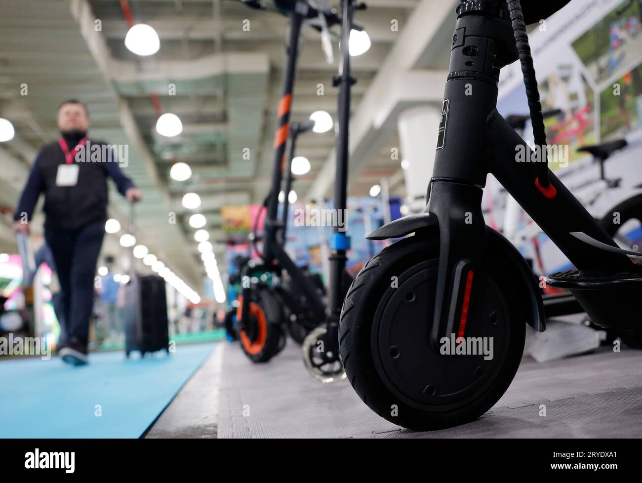 New York, United States. 30th Sep, 2023. Battery powered scooters are on display at the New York