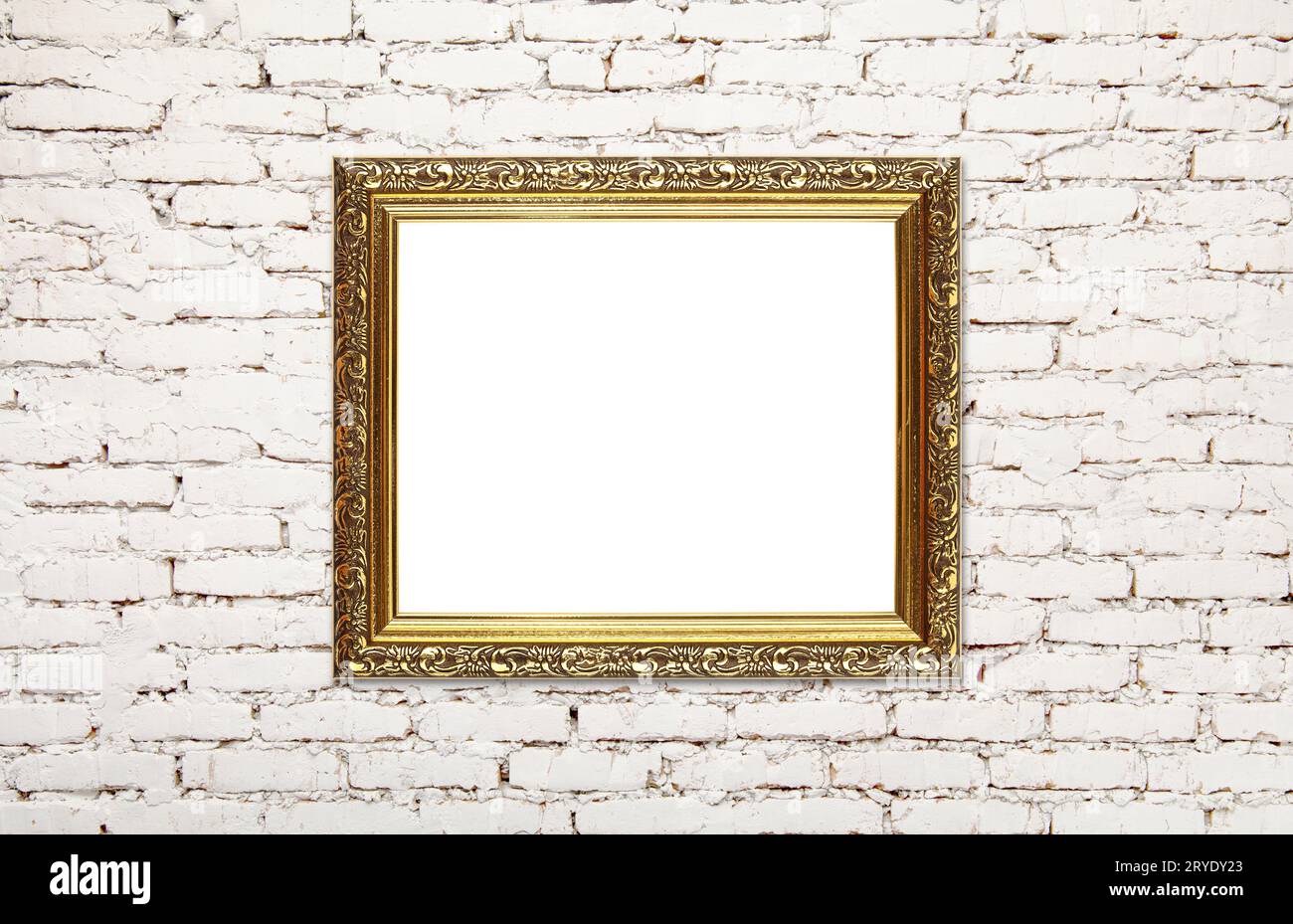 Antique golden picture photo frame on brick wall Stock Photo Alamy