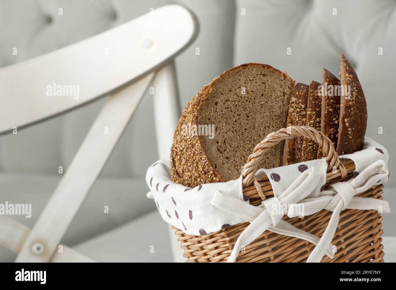 Bread in a wicker basket Stock Photo