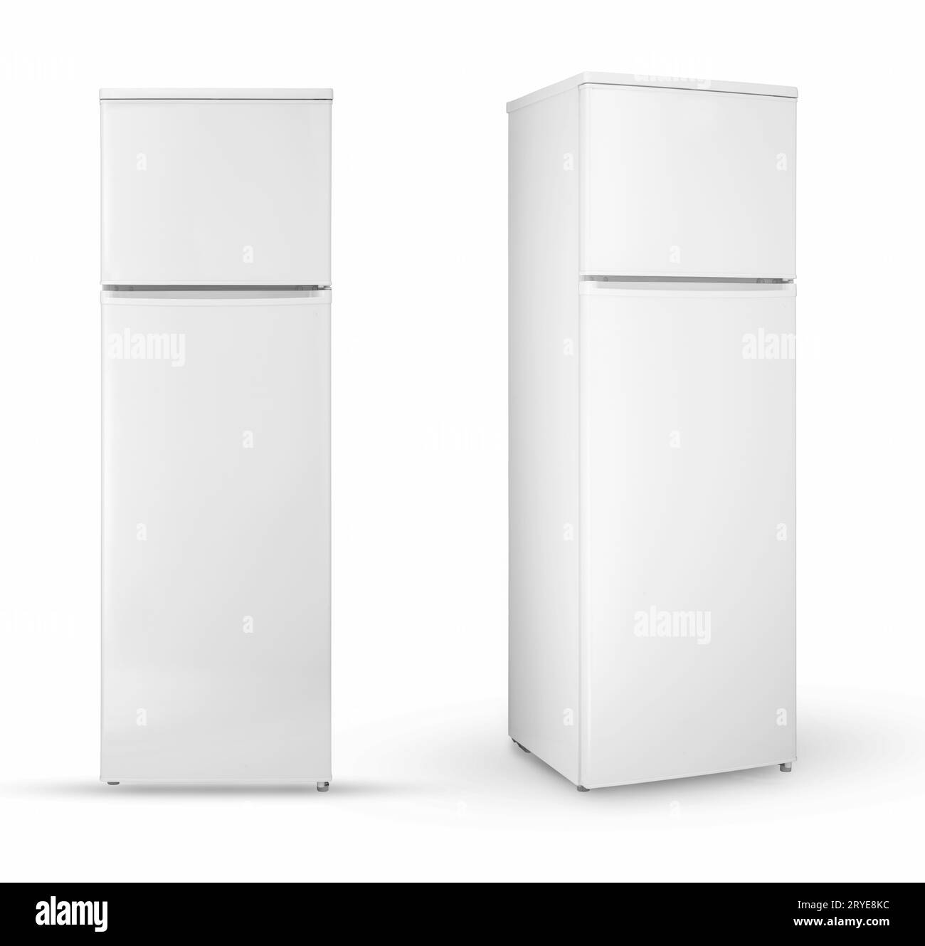 modern household twochamber refrigerator on a white background, two