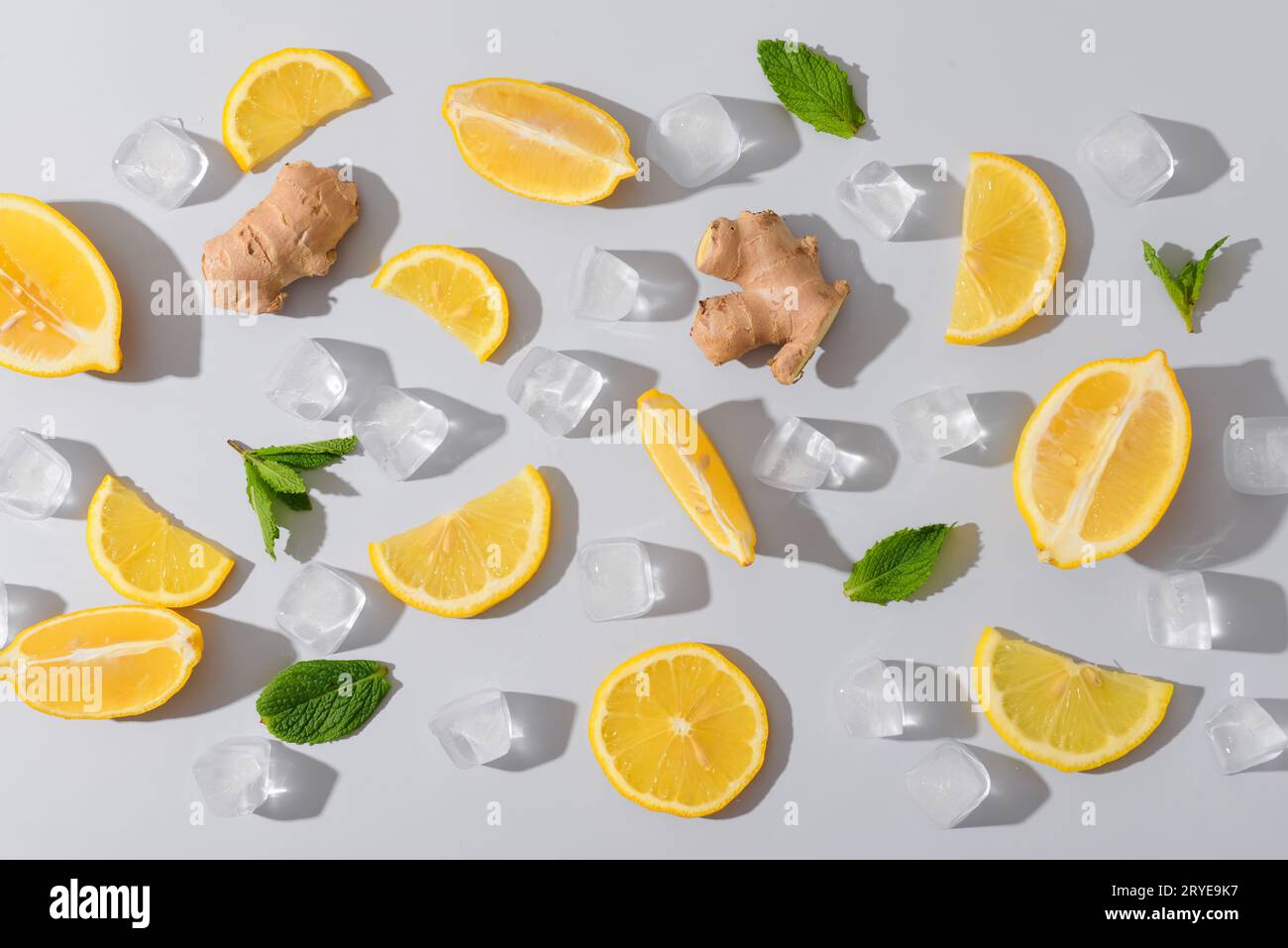 Ingredients for preparing lemonade on white background Stock Photo
