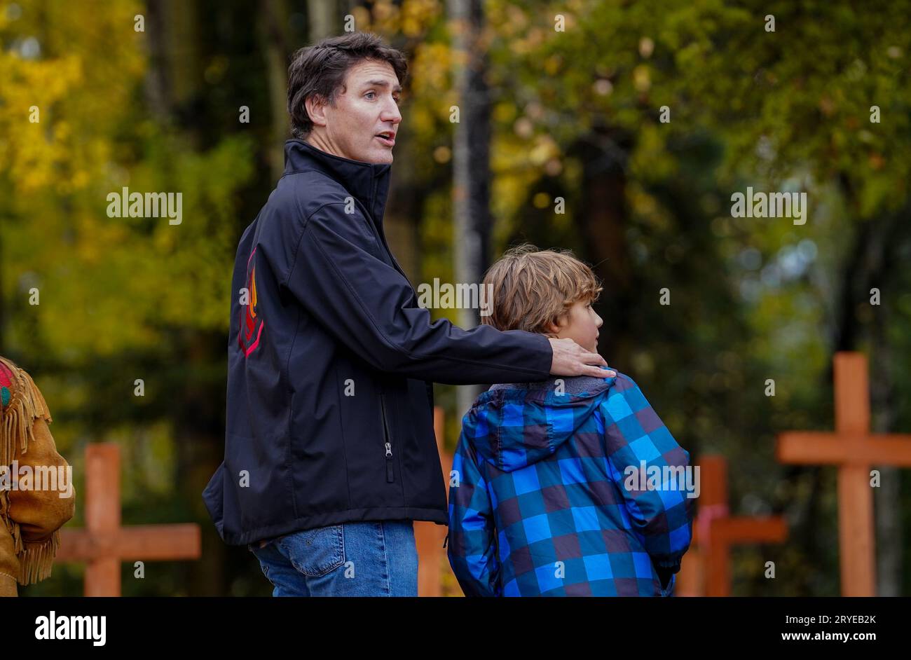 La Ronge, Canada. 30th Sep, 2023. Prime Minister Justin Trudeau, left