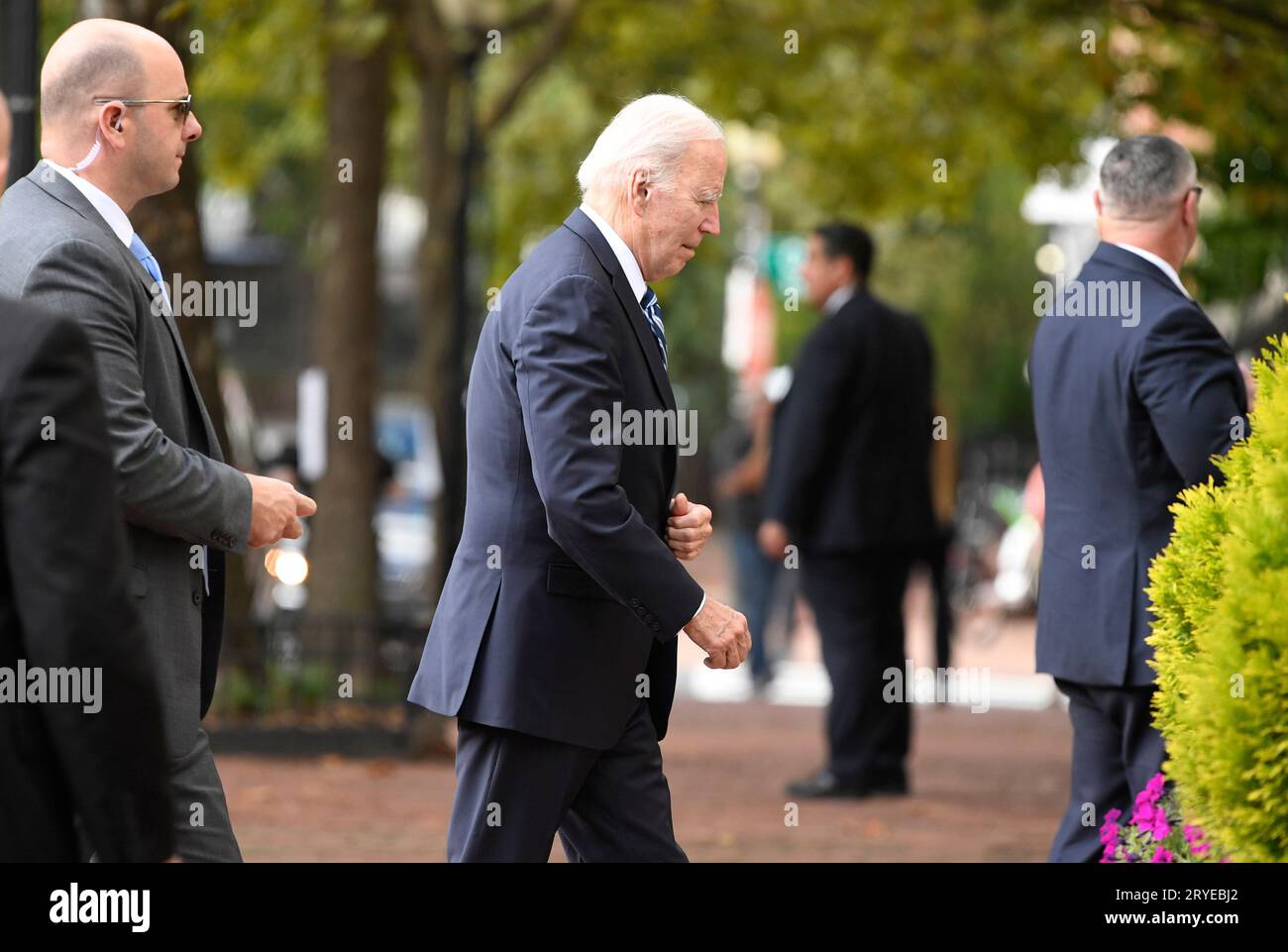 Washington, United States. 30th Sep, 2023. President Joe Biden arrives for services at Georgetown's Holy Trinity Church, Saturday, September 30, 2023, Washington, DC. Congress continues debating spending issues as a government shutdown looms. Photo by Mike Theiler/UPI Credit: UPI/Alamy Live News Stock Photo