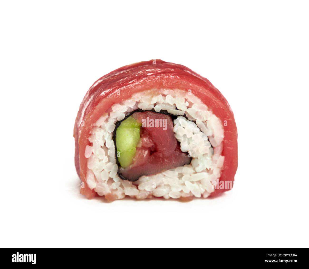 One tuna sushi roll isolated on white Stock Photo