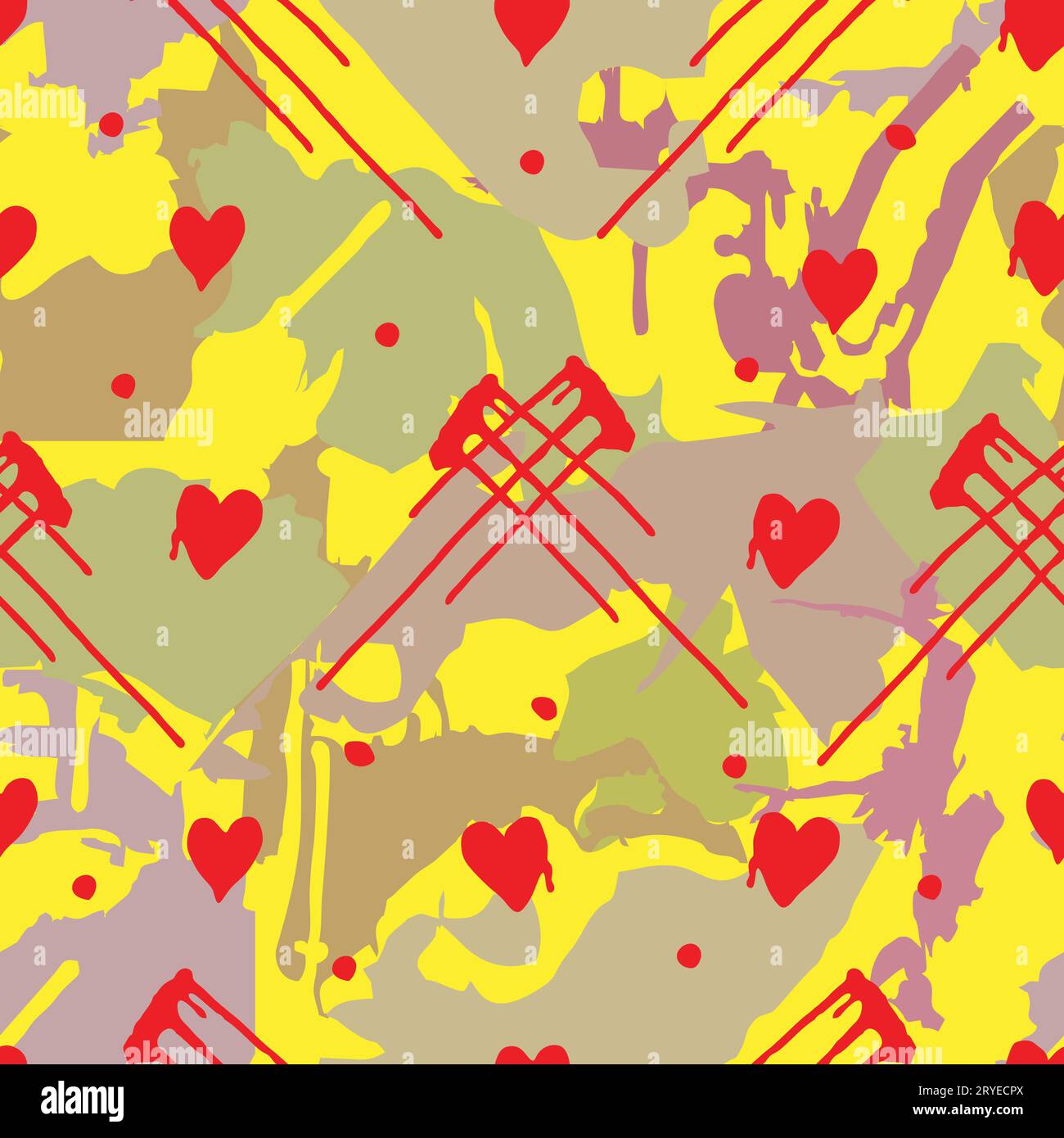 red heart grunge camo seamless pattern vector Stock Vector