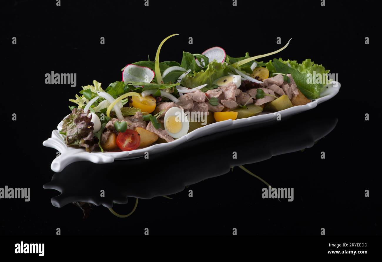 Dish on black background Stock Photo