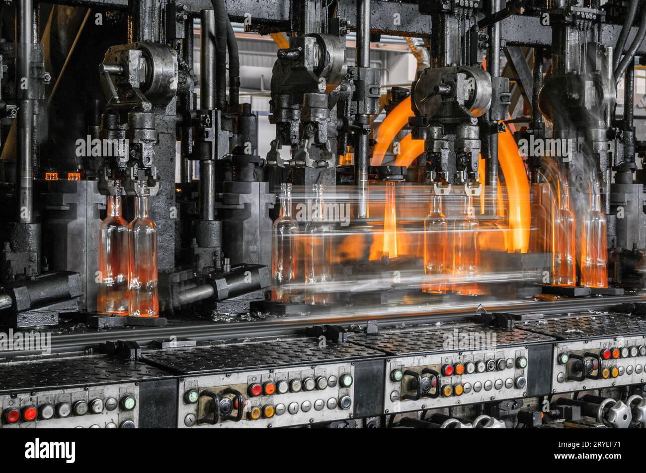 The production of glass bottles factory Stock Photo