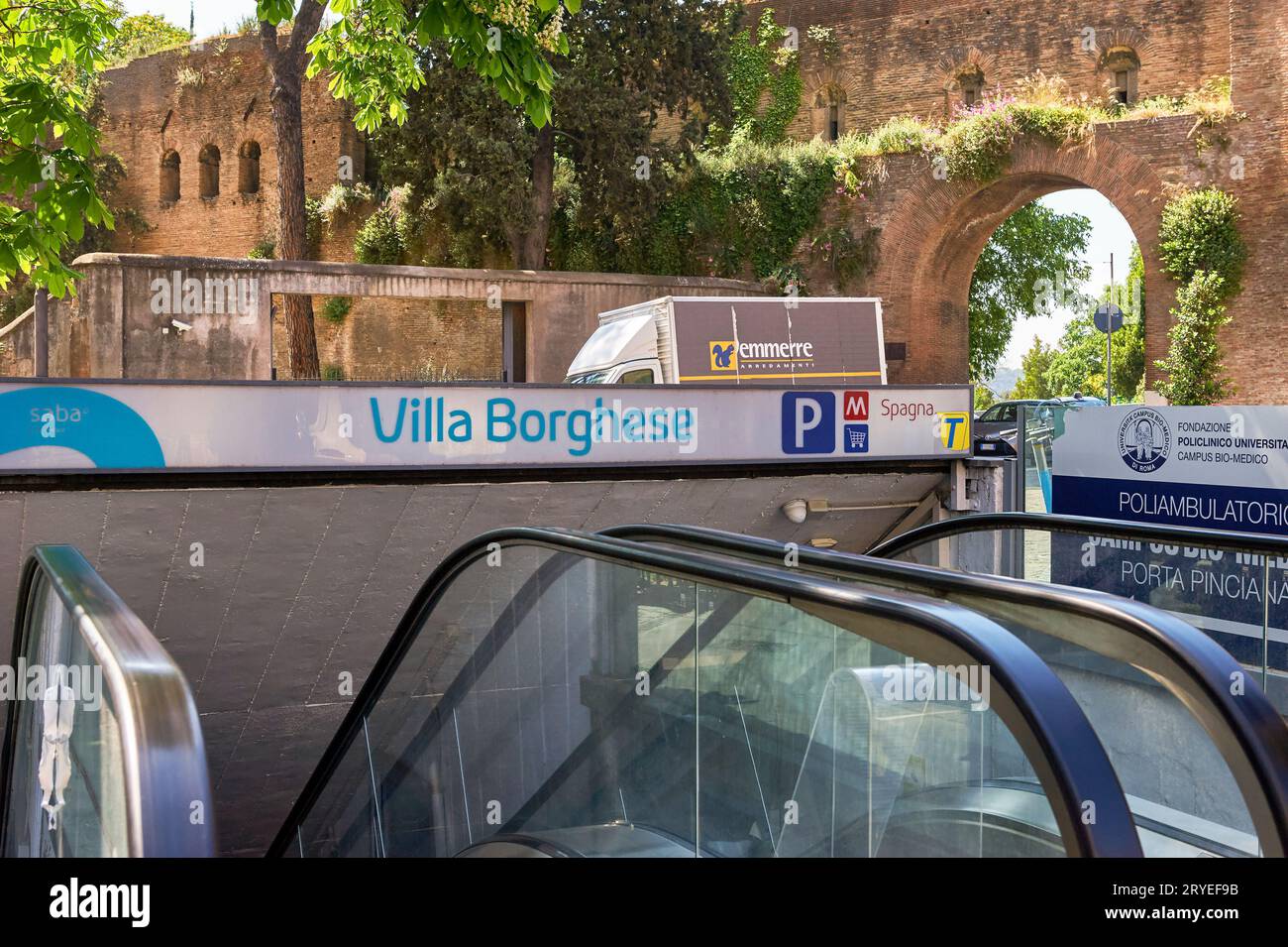 Entrance to Villa Borghese metro station in Rome Stock Photo