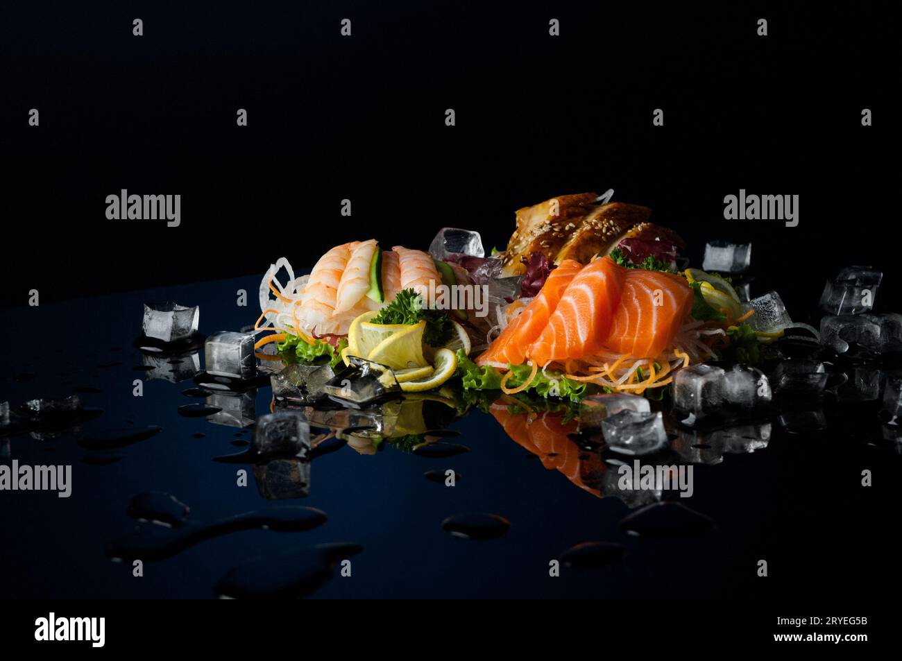 Sushi on black background Stock Photo