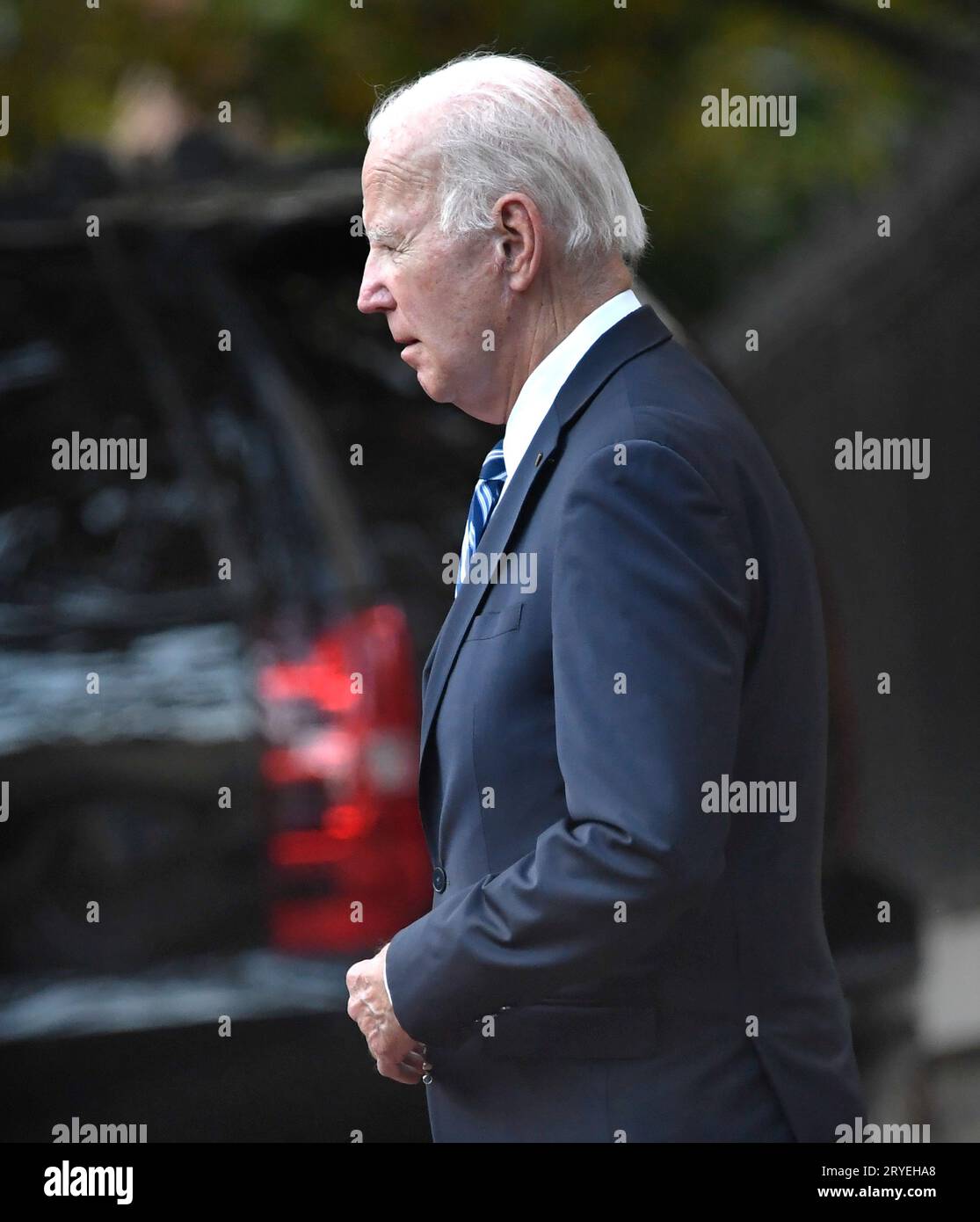 Washington, United States. 30th Sep, 2023. President Joe Biden departsr services at Georgetown's Holy Trinity Church, Saturday, September 30, 2023, Washington, DC. Congress continues debating spending issues as a government shutdown looms. Photo by Mike Theiler/UPI Credit: UPI/Alamy Live News Stock Photo