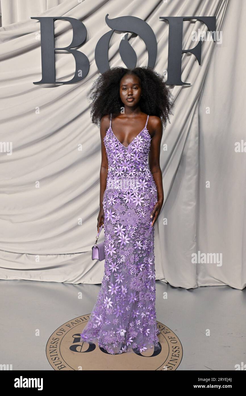 adut akech purple dress bfa last night thank you so much @britishfashioncouncil @britishvogue for having me. It was an honor to present the Isabella Blow award to my extraordinary talented friend @ibkamara I am very