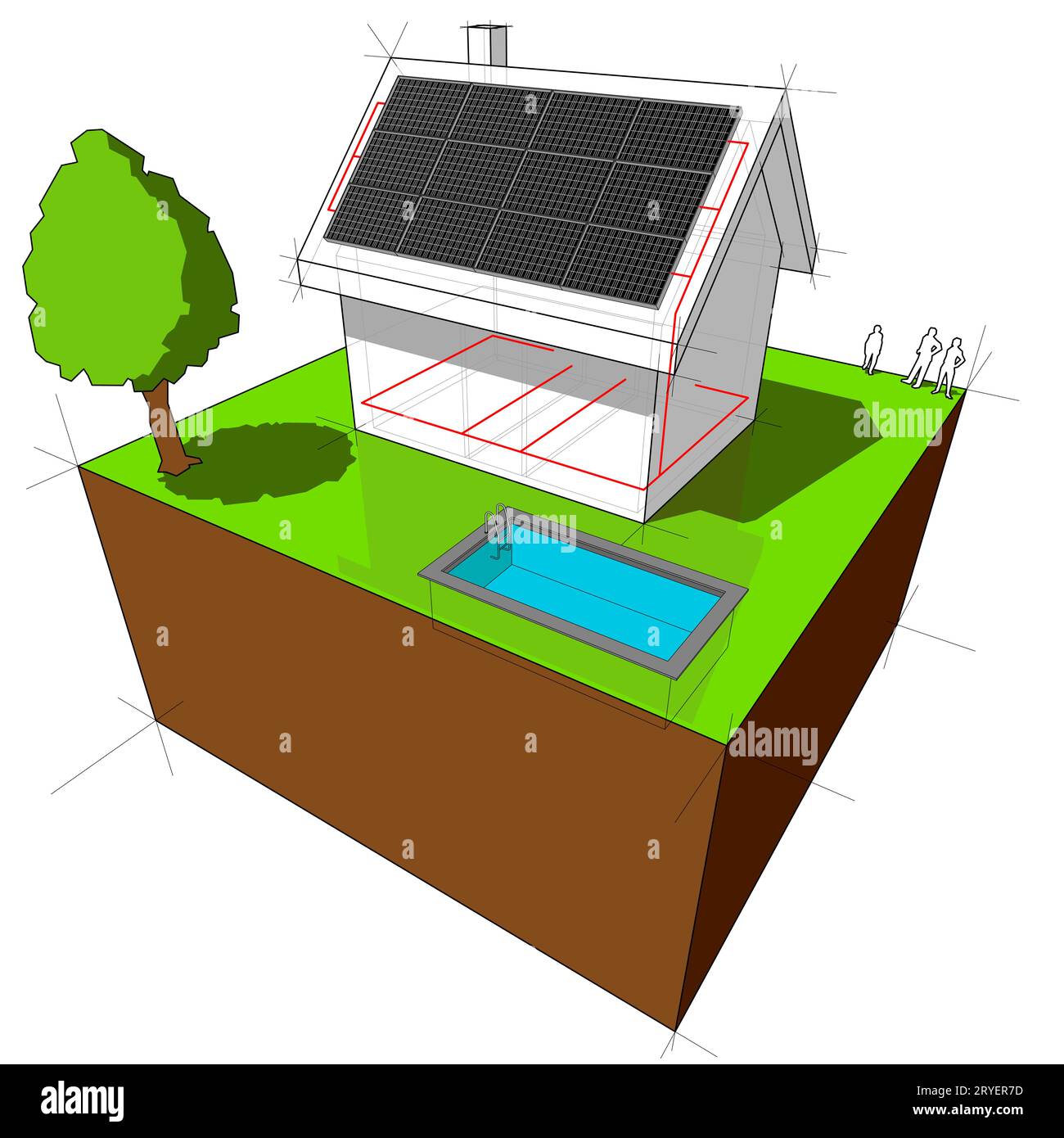 House with photovoltaic panels on the roof Stock Photo