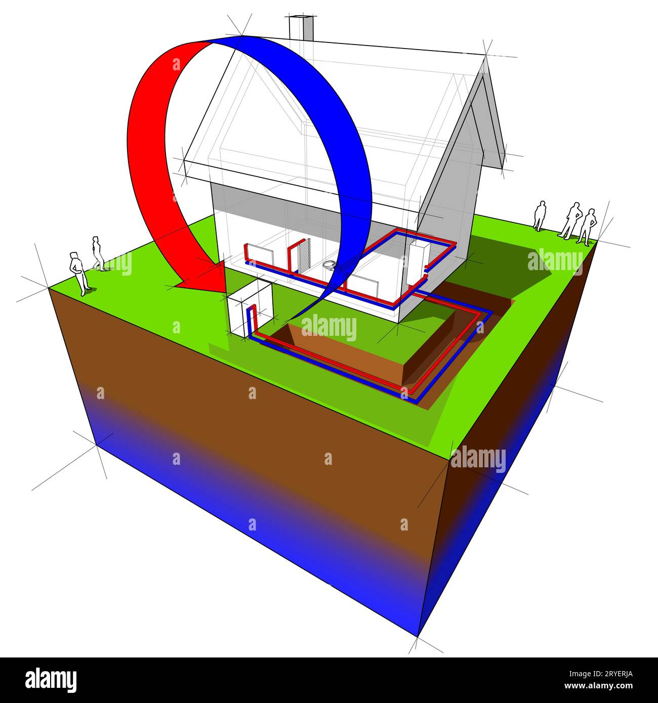 Air source heat pump diagram Stock Photo