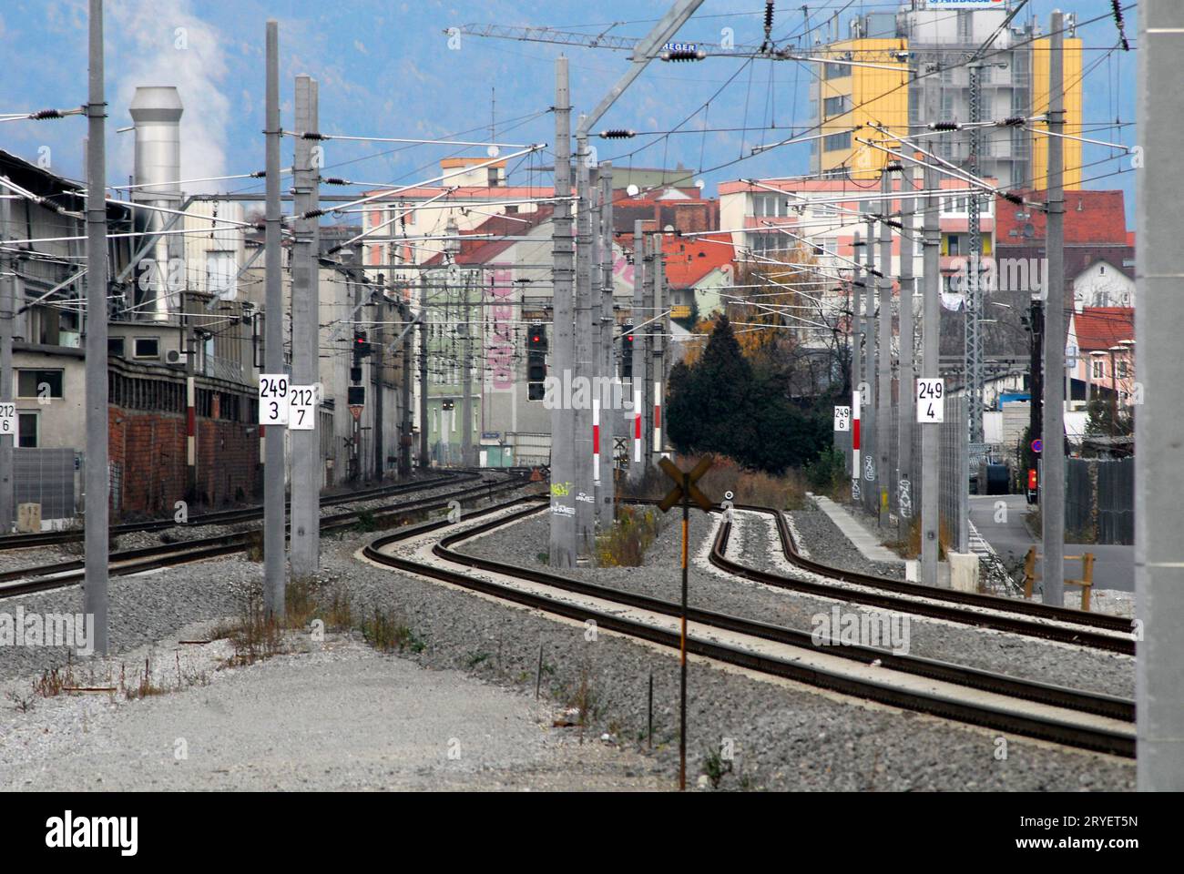 Railroad line for rail bound and train traffic Stock Photo Alamy