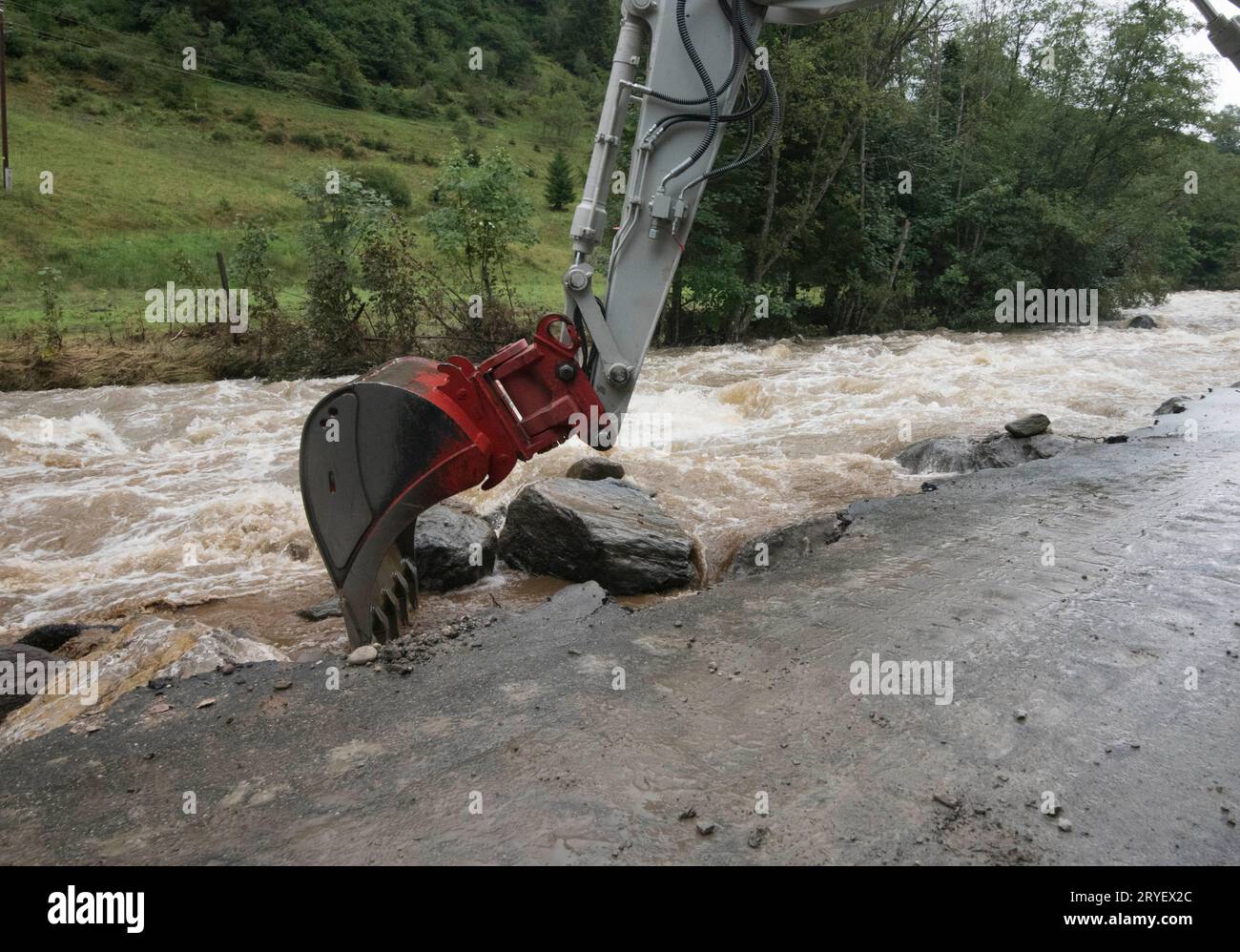 Road flooding after heavy rainfall Stock Photo