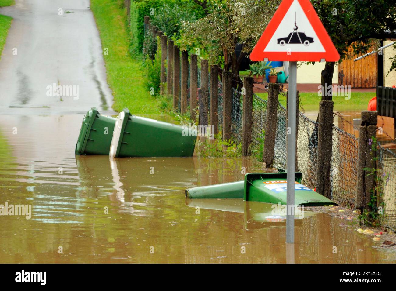 Road flooding after heavy rainfall Stock Photo