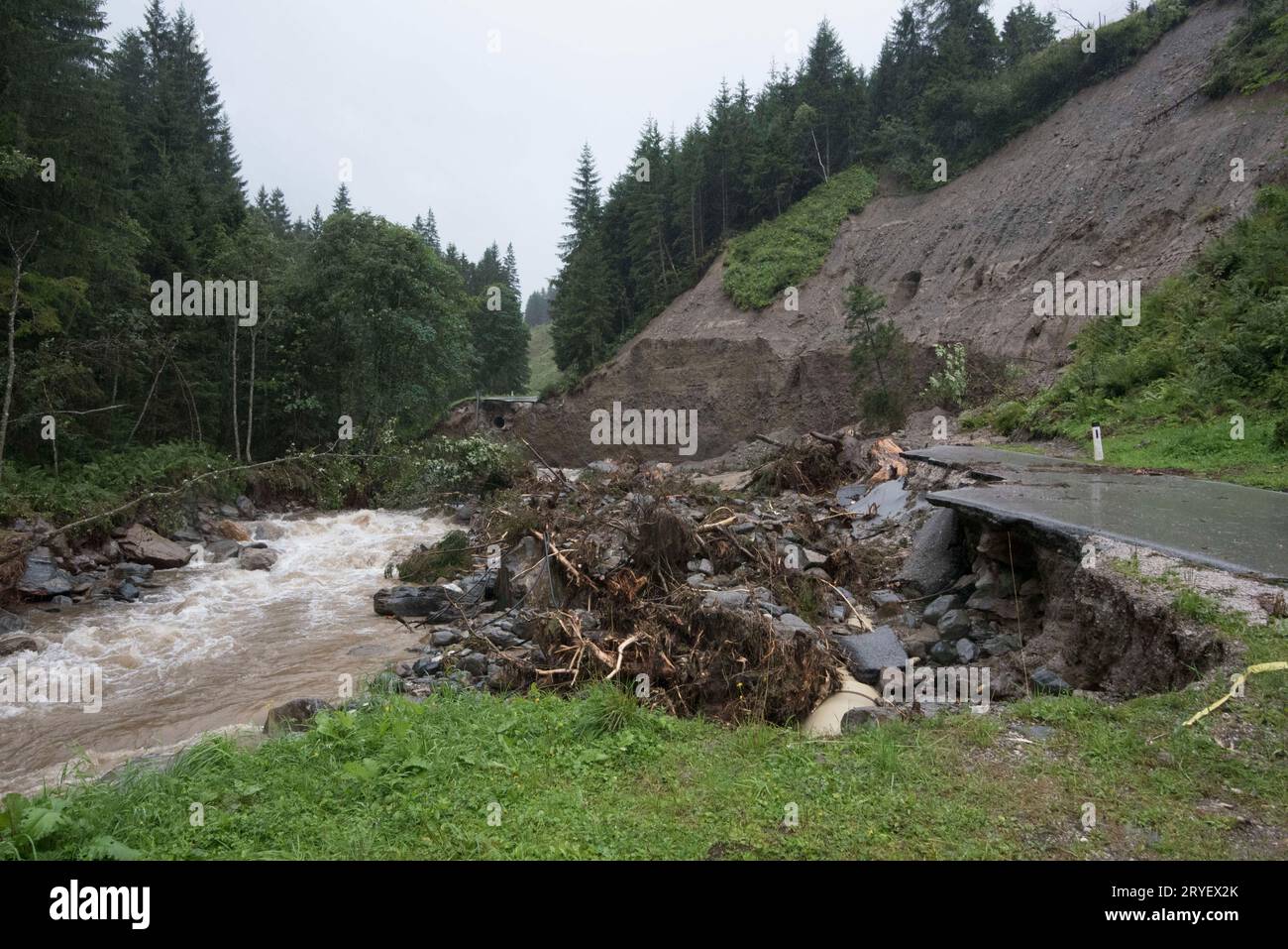 Road flooding after heavy rainfall Stock Photo