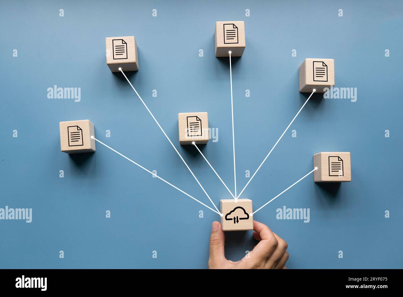 Concept of internet cloud technology, digital data and information transfer. File sharing and document transfer. Document or data icon with cloud comp Stock Photo