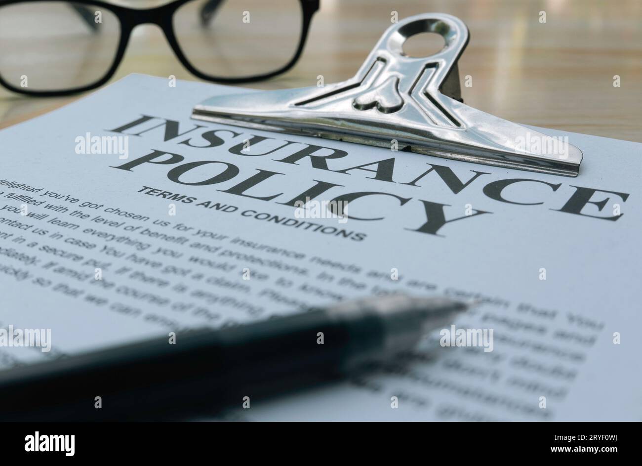 Insurance policy concept. Company insurance policy document Stock Photo ...