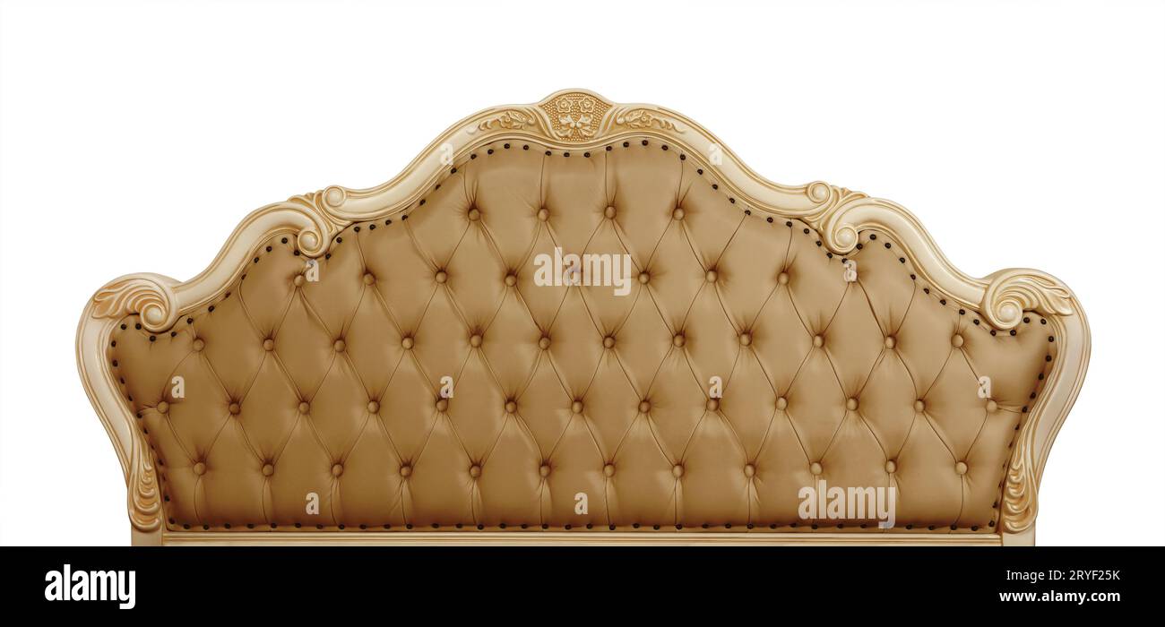 Brown leather bed headboard isolated on white Stock Photo