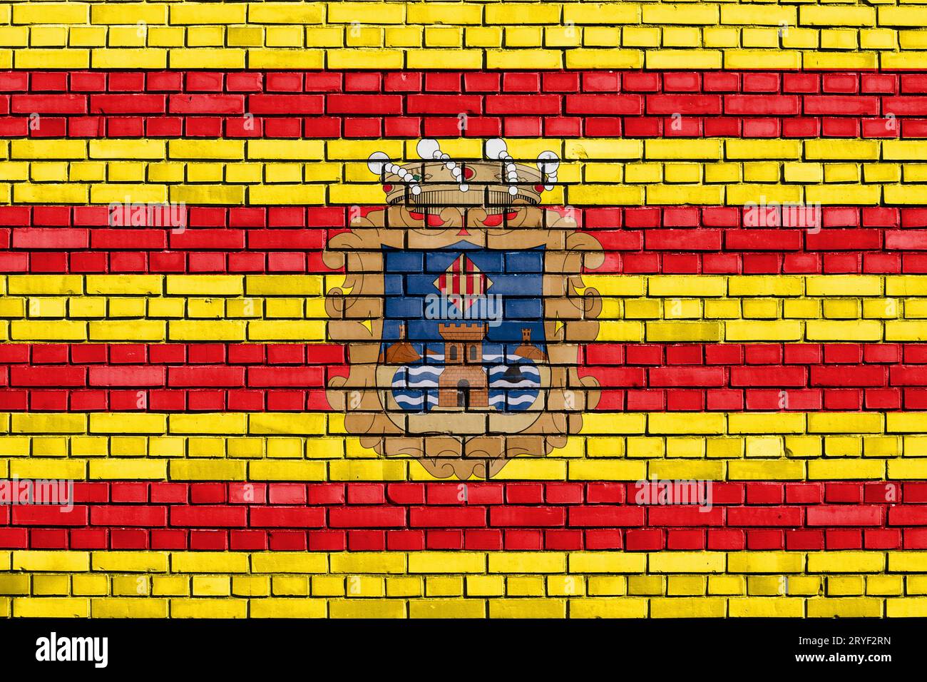 Flag of Benidorm painted on brick wall Stock Photo