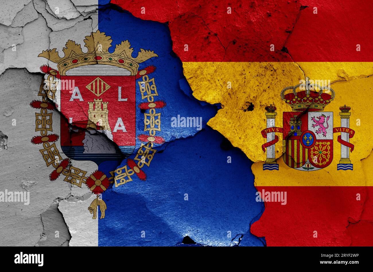 Flags of Alicante and Spain painted on cracked wall Stock Photo - Alamy