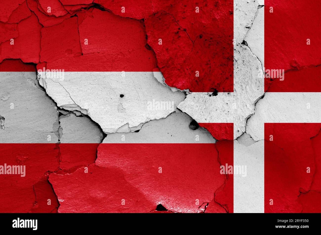 Flags of Austria and Denmark painted on cracked wall Stock Photo - Alamy