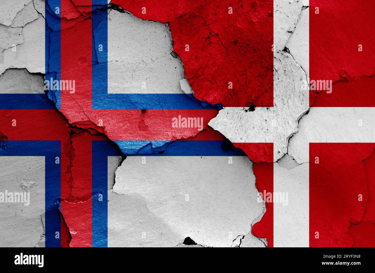 Flags of Faroe Islands and Denmark painted on cracked wall Stock Photo ...