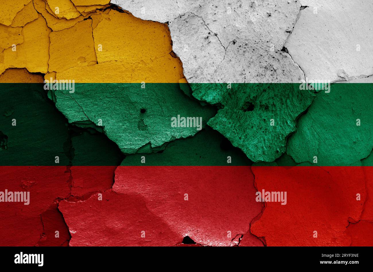 Flags of Lithuania and Bulgaria painted on cracked wall Stock Photo - Alamy