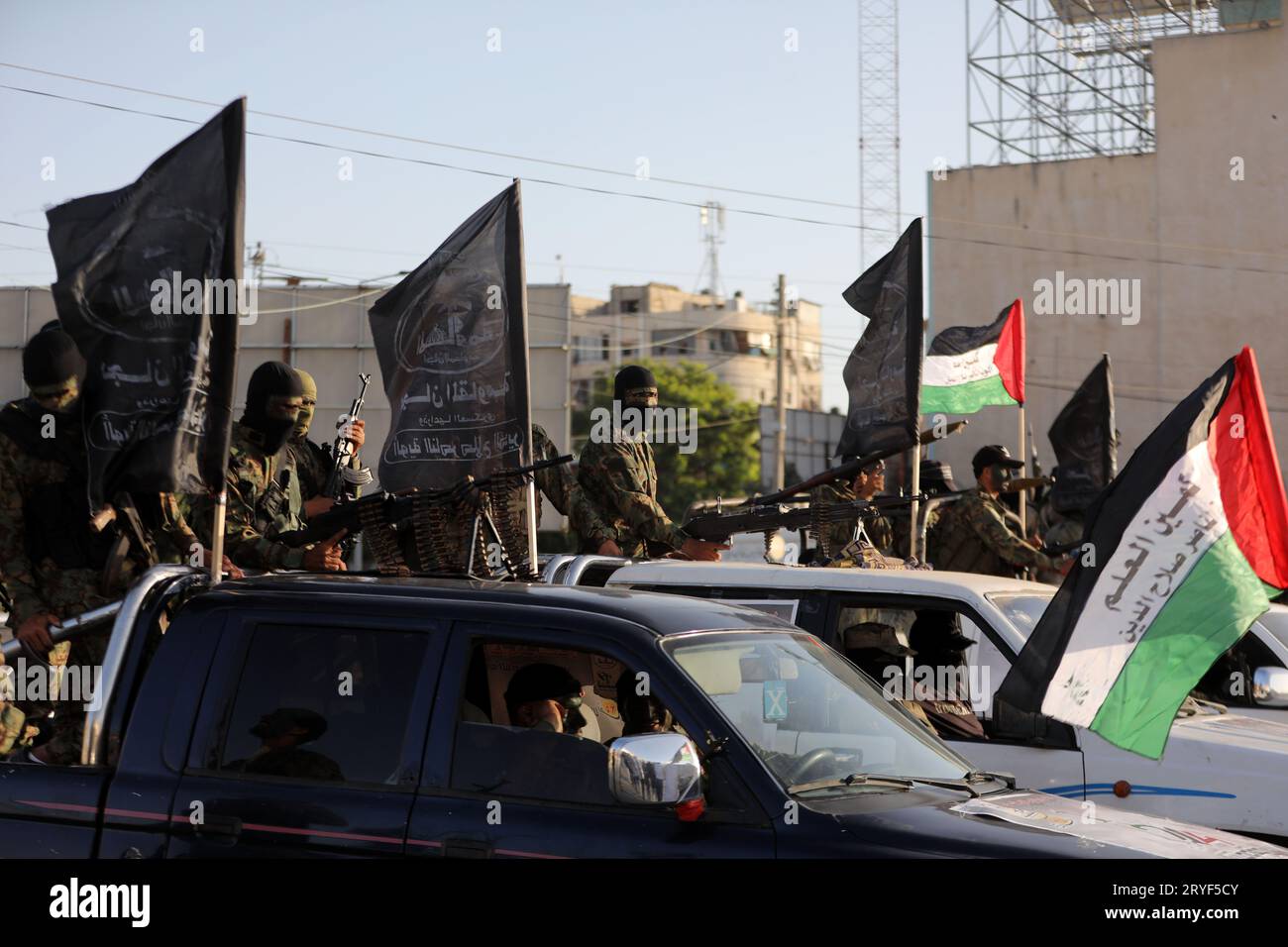 Gaza, Palestine. 29th Sep, 2023. Armed members of the Nasser Salah al-Din Brigades, participate during an anti-Israel military parade in Khan Younis, south of the Gaza Strip. Credit: SOPA Images Limited/Alamy Live News Stock Photo