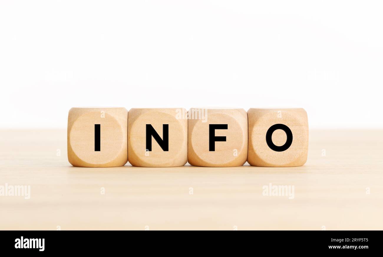 INFO text on wooden blocks on table. Copy space Stock Photo