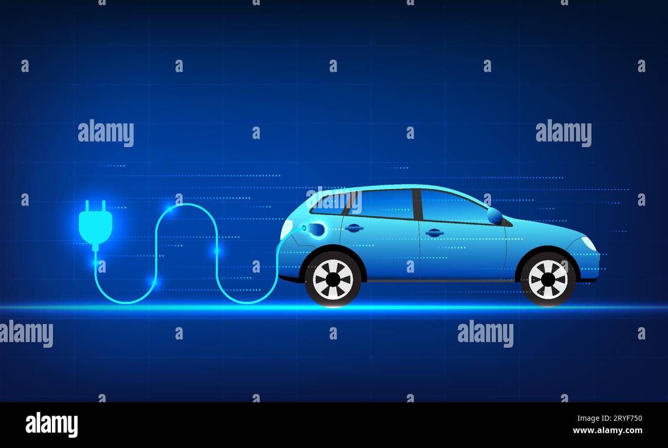 Electric car technology, a vehicle connected to an electrical outlet The technology in which