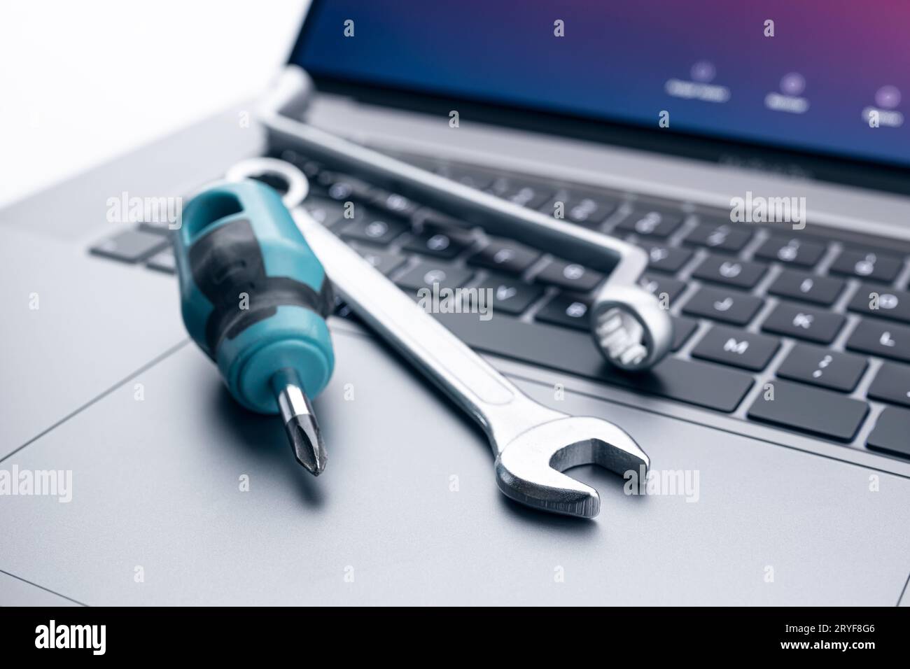 Computer fixing, service or maintenance concept background. Working