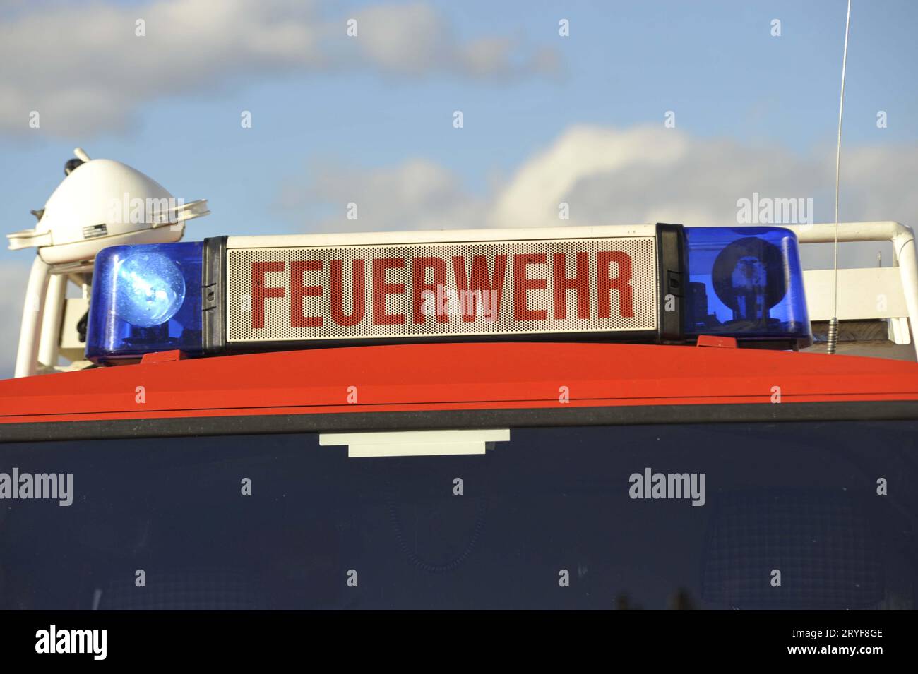 Blue emergency light on a fire truck Stock Photo - Alamy
