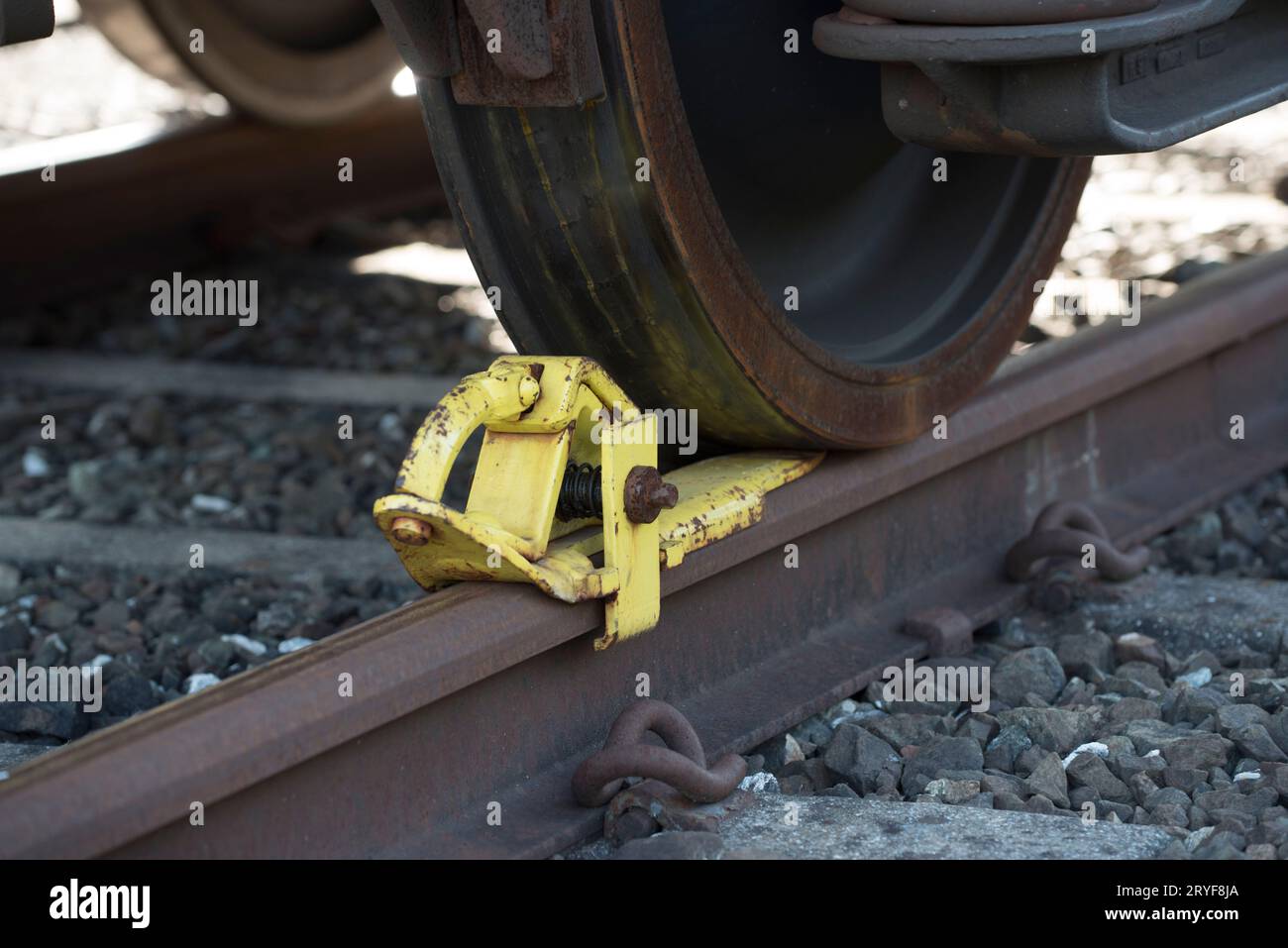 Railroad brake shoe of a train Stock Photo Alamy