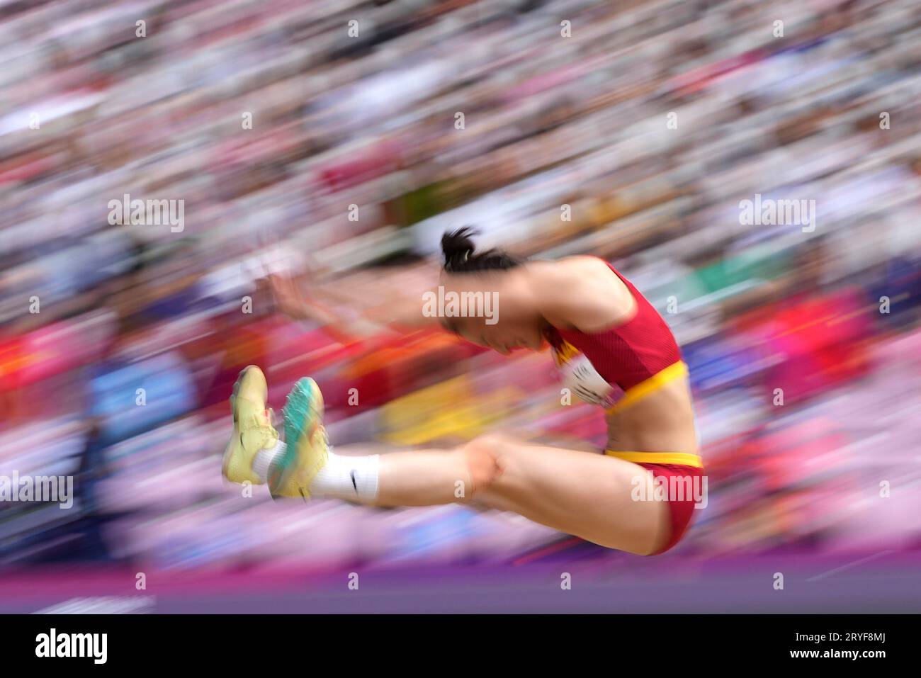 China's Liu Jingyi competes during the women's heptathlon long jump at ...