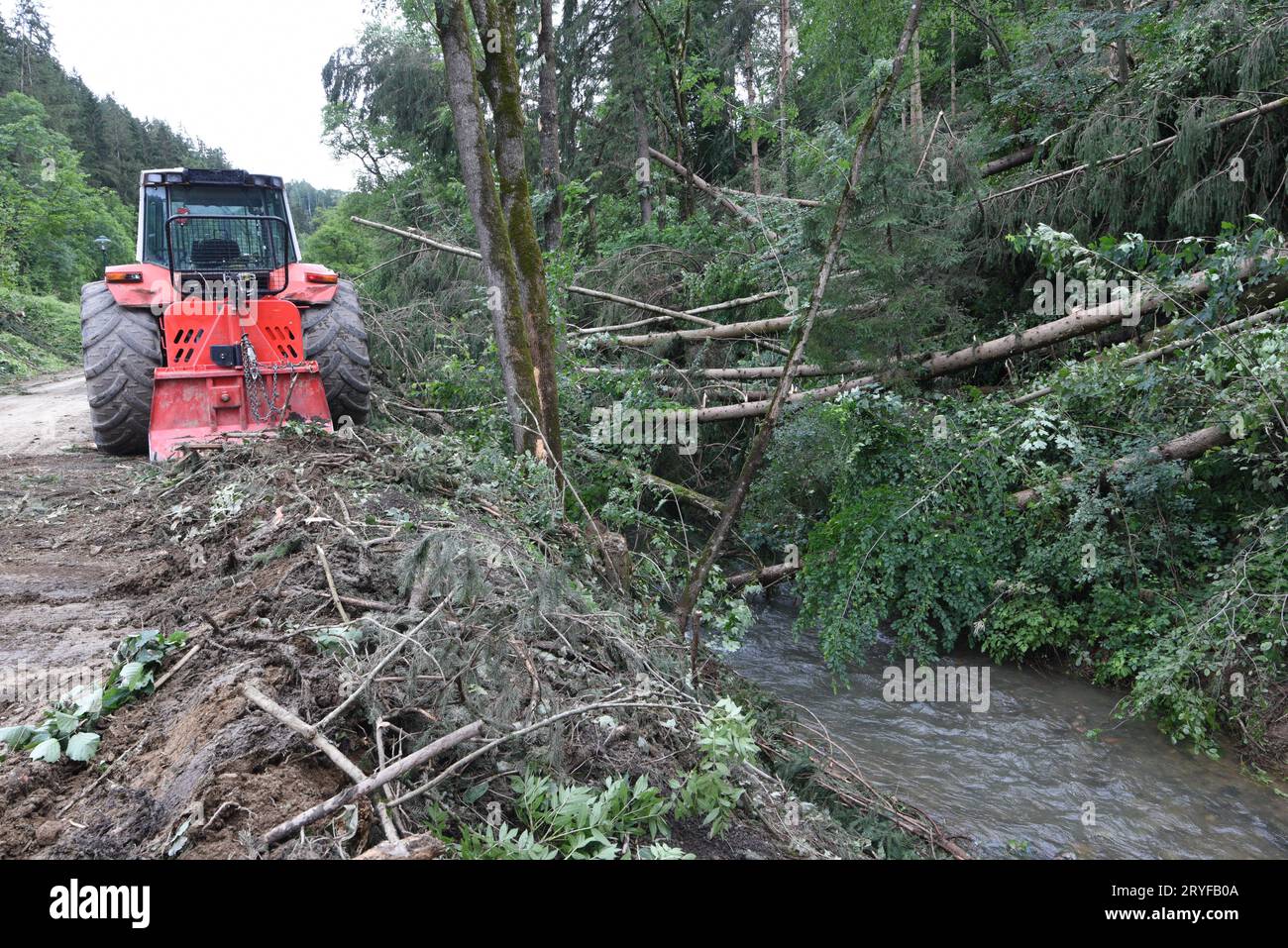 Log jam during a flood Stock Photo