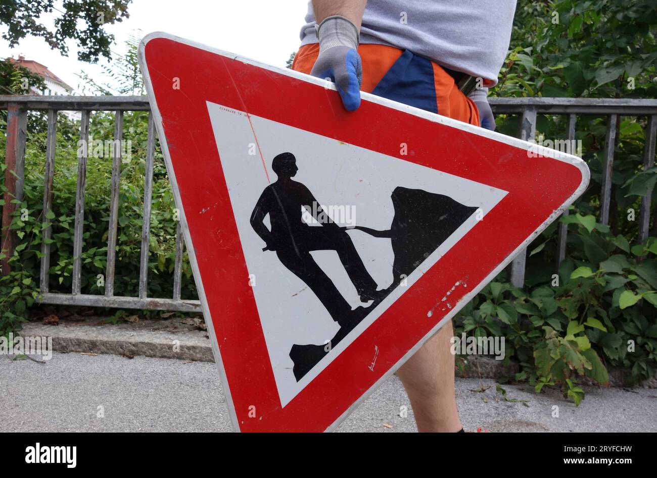 A road works traffic sign Stock Photo