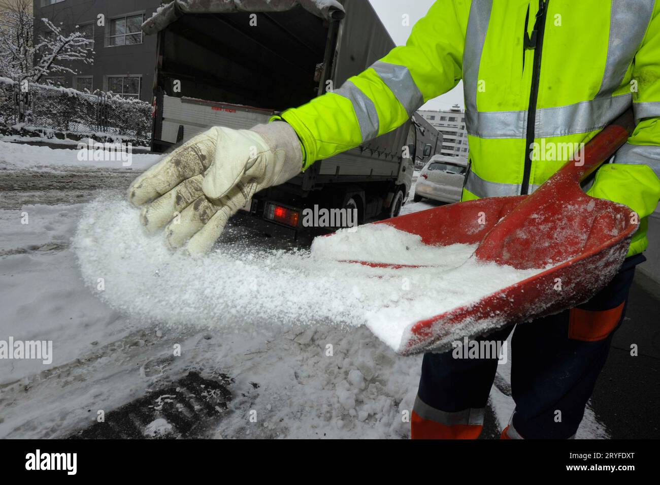 Road salt for gritting paths and roads Stock Photo