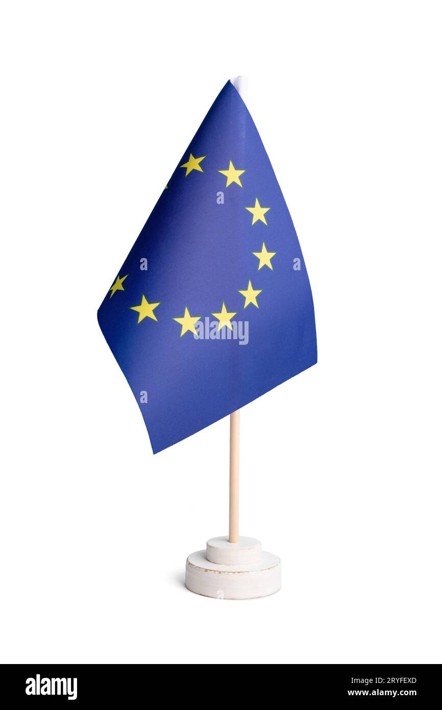Small table flag of Europe isolated on white background. European union Stock Photo