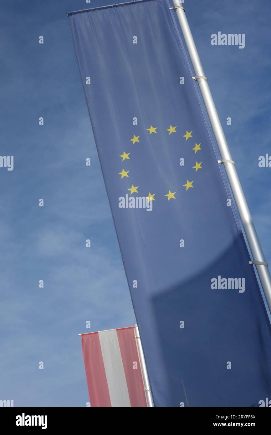 Austrian and European Union flag, blue flag Stock Photo